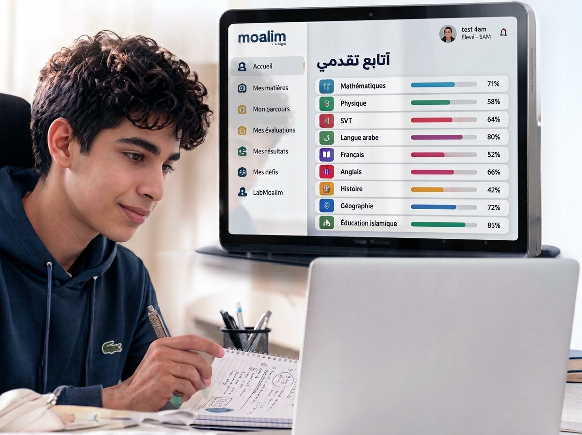 Un élève suit un cours sur Moalim